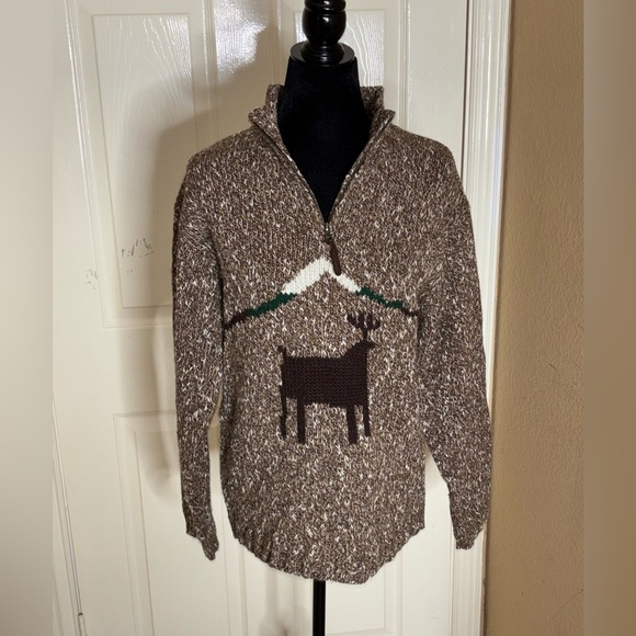 Vintage Unisex Pendleton Brown Zipper Cardigan Sweater Deer M - Picture 6 of 10